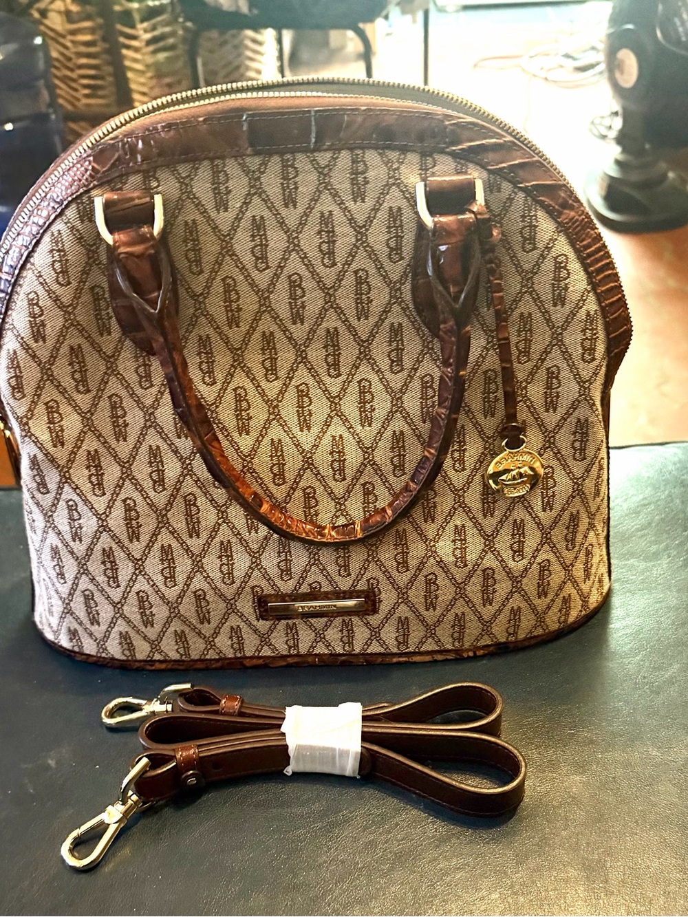 Brahmin Brown Monogram Dome Satchel Handbag - Women Bags
